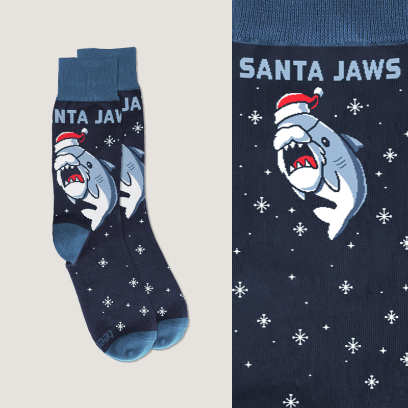 Navy Blue Santa Jaws Socks by TeeTurtle.