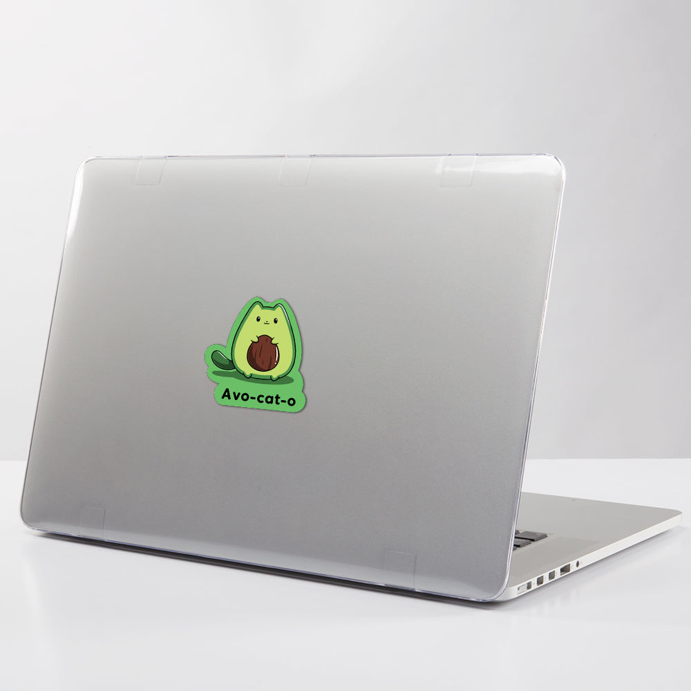 A water-resistant vinyl laptop with a cute TeeTurtle Avo-cat-o sticker.