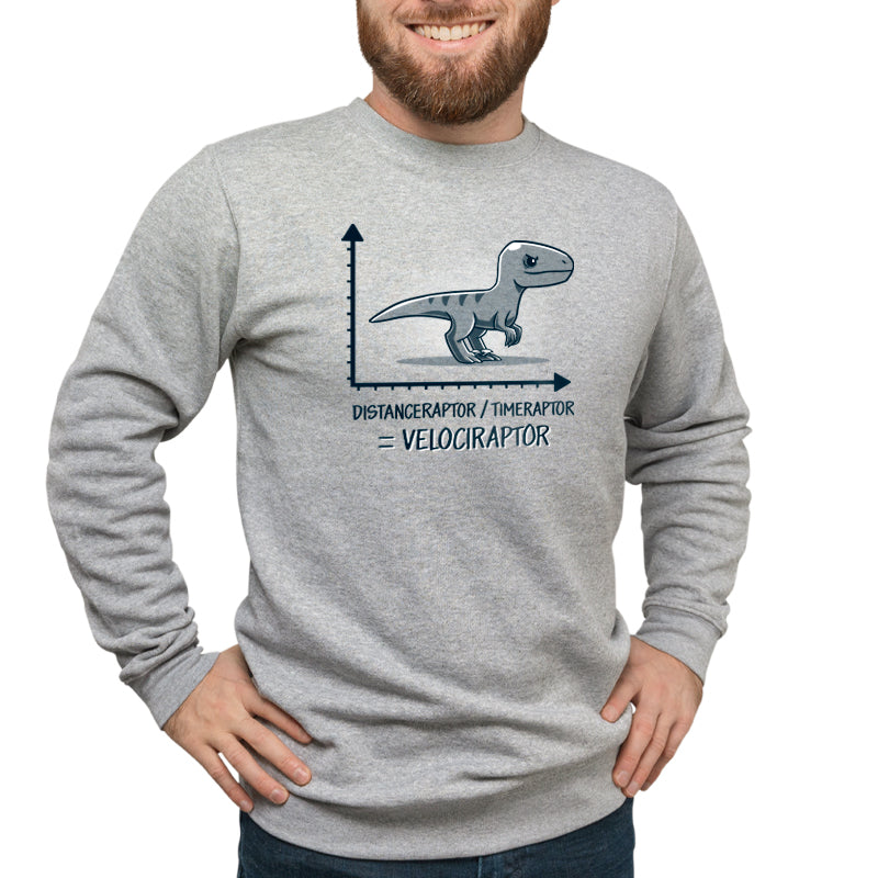 A man is wearing a TeeTurtle Velociraptor sweatshirt.