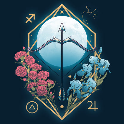 A Sagittarius Zodiac-themed TeeTurtle t-shirt featuring a navy blue color and adorned with a bow and flowers.