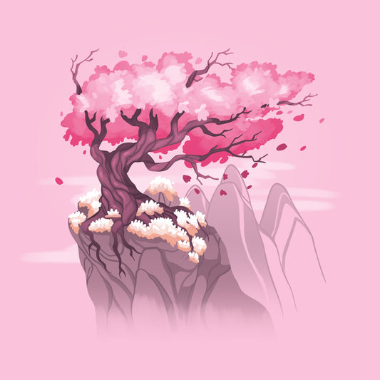 A TeeTurtle Sakura Tree, showcasing the beauty of blossoms, on top of a mountain.