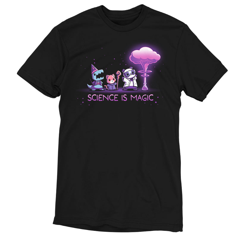 A black t-shirt, Teeturtle Science is Magic, featuring a periodic table.