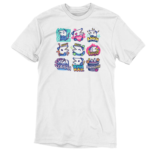 A Screaming Opossum Emoji Pack t-shirt showcasing a delightful assortment of cartoon characters, made by TeeTurtle.