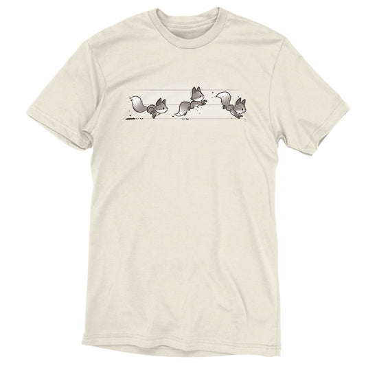 A white See Fox Run t-shirt with two squirrels printed on it by TeeTurtle.