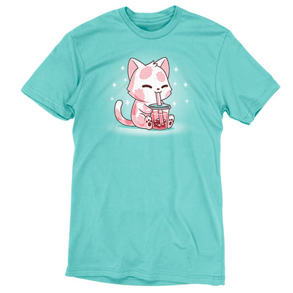 An original TeeTurtle Strawberry Boba Cat t-shirt featuring a strawberry boba cat.