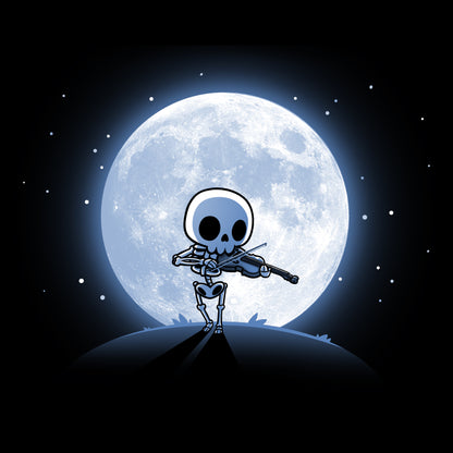 A Skulls and Soundwaves (Glow) t-shirt by TeeTurtle featuring the moon's most magical maestro, a skeleton holding a violin.