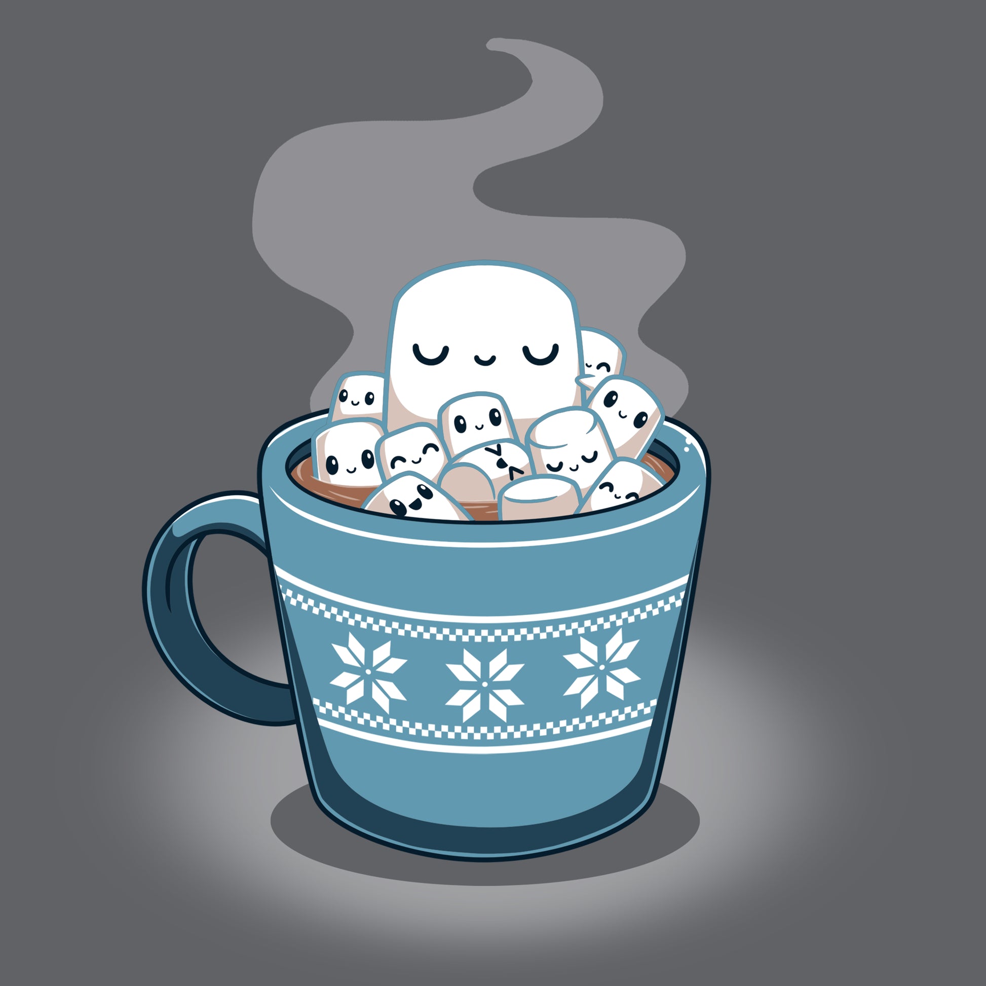 A cup of hot cocoa with marshmallows in it, made with TeeTurtle's Snug in a Mug.