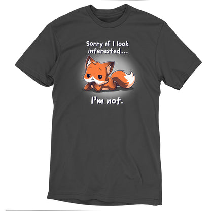 A charcoal gray t-shirt from TeeTurtle that offers comfort and humor with the message "sorry if i look like a fox i'm not.
