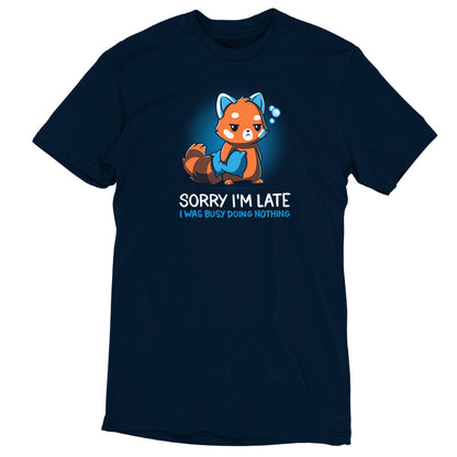 A navy blue Sorry I'm Late t-shirt from TeeTurtle is perfect for those who enjoy the nap of the afternoon.