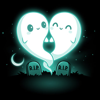 Two TeeTurtle Soulmates in a graveyard, soulmates holding hands on a black t-shirt.