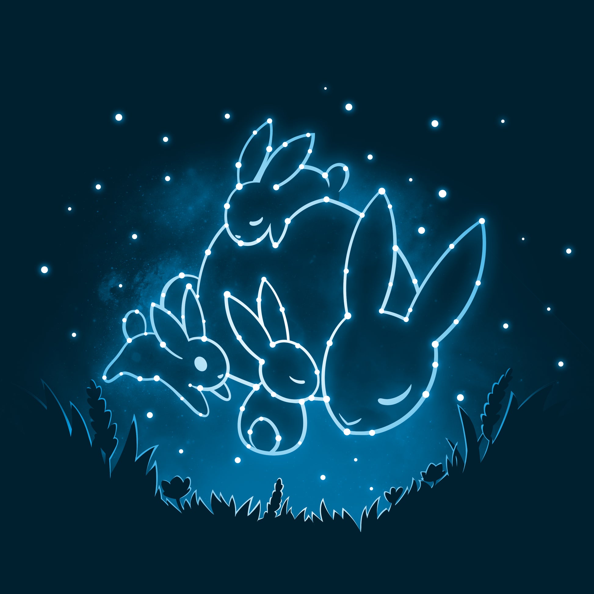 A Star Hopping t-shirt with two rabbits in the sky by TeeTurtle.