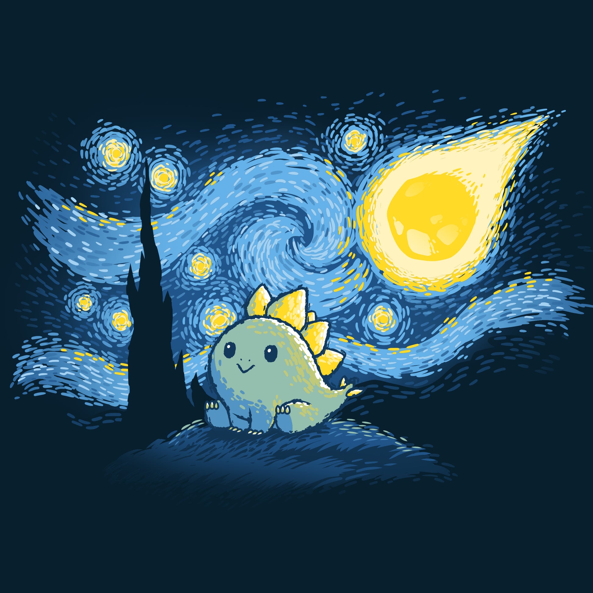 A Stego Night T-shirt from TeeTurtle with art of a starry sky.