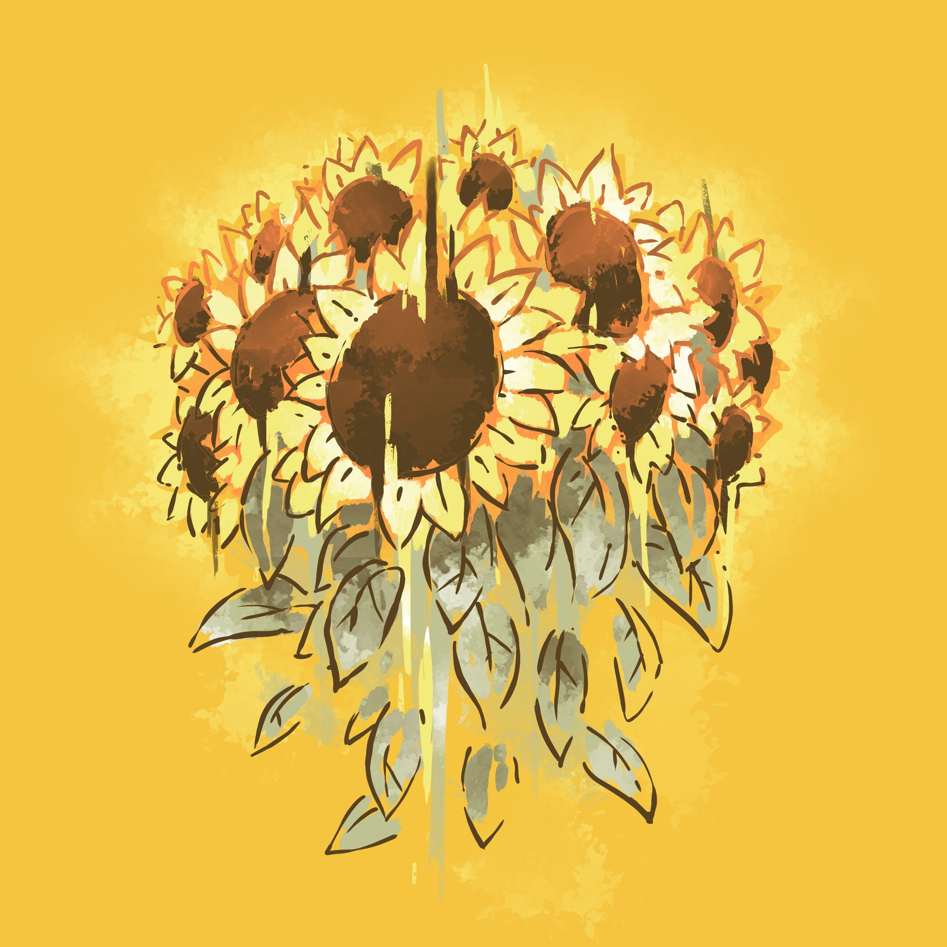 A TeeTurtle Sunflowers t-shirt featuring sunflowers on a yellow background.