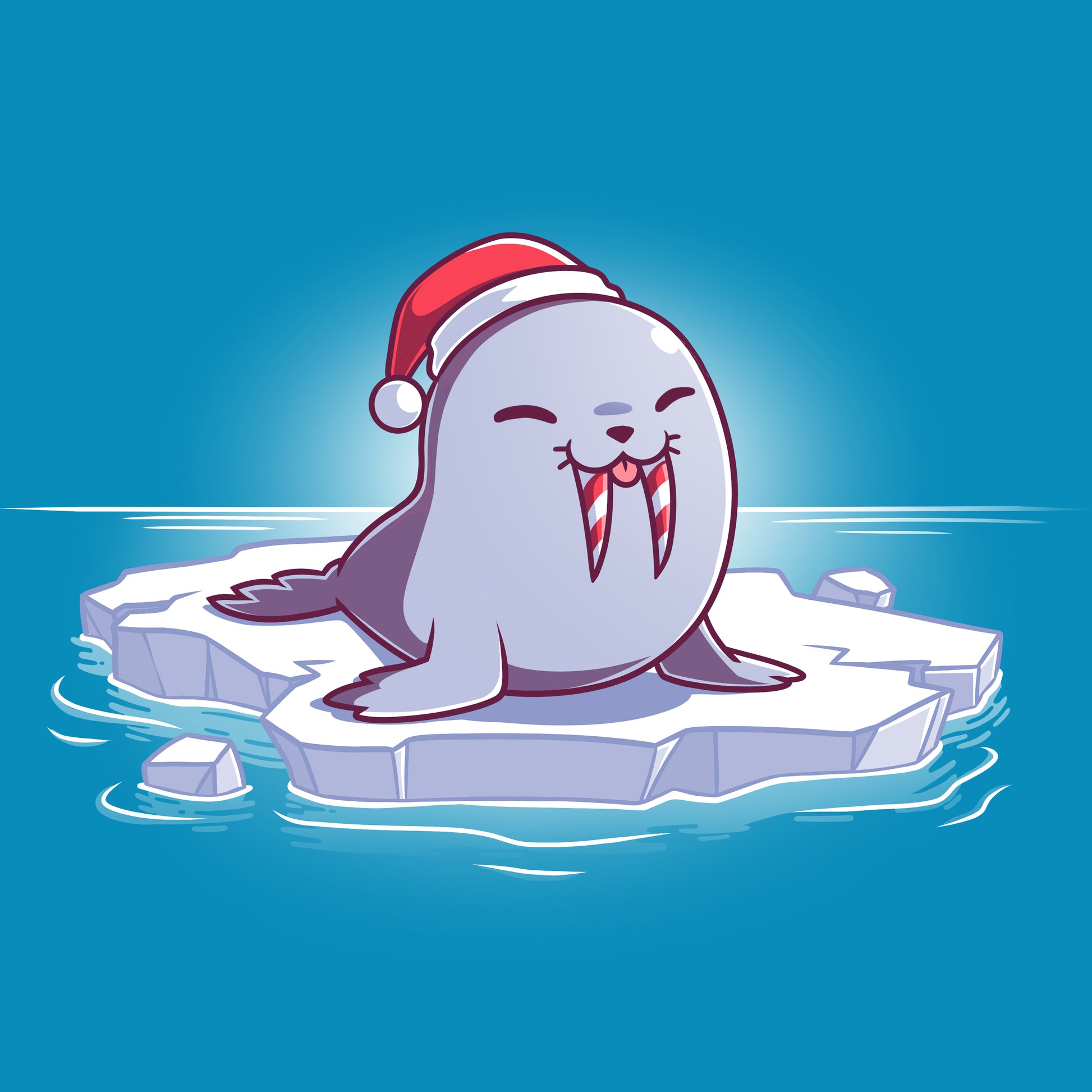 A Sweet Tooth by TeeTurtle, wearing a Santa hat on an ice floe, perfect for the holiday season.