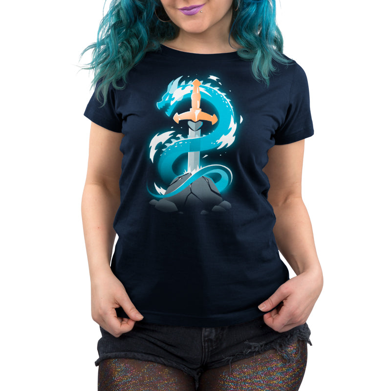 TeeTurtle's Sword Dragon women's t-shirt with dragon and sword imagery.