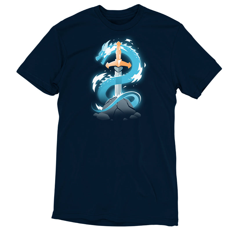 A navy blue t-shirt featuring a TeeTurtle Sword Dragon.