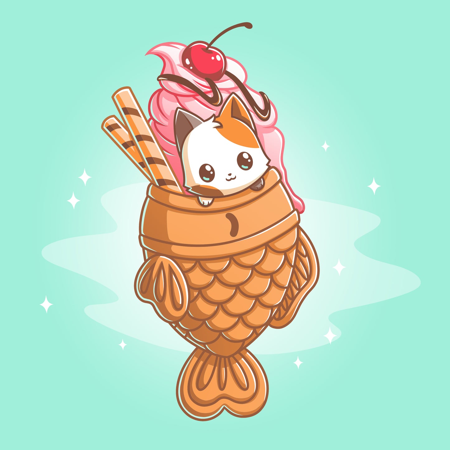 A TeeTurtle Taiyaki Ice Cream with a cat in it, the paw-fect treat.