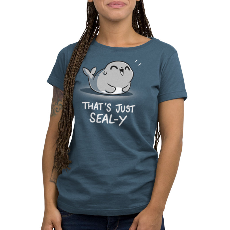 Super soft women's That's Just Seal-y t-shirt in denim blue by TeeTurtle.