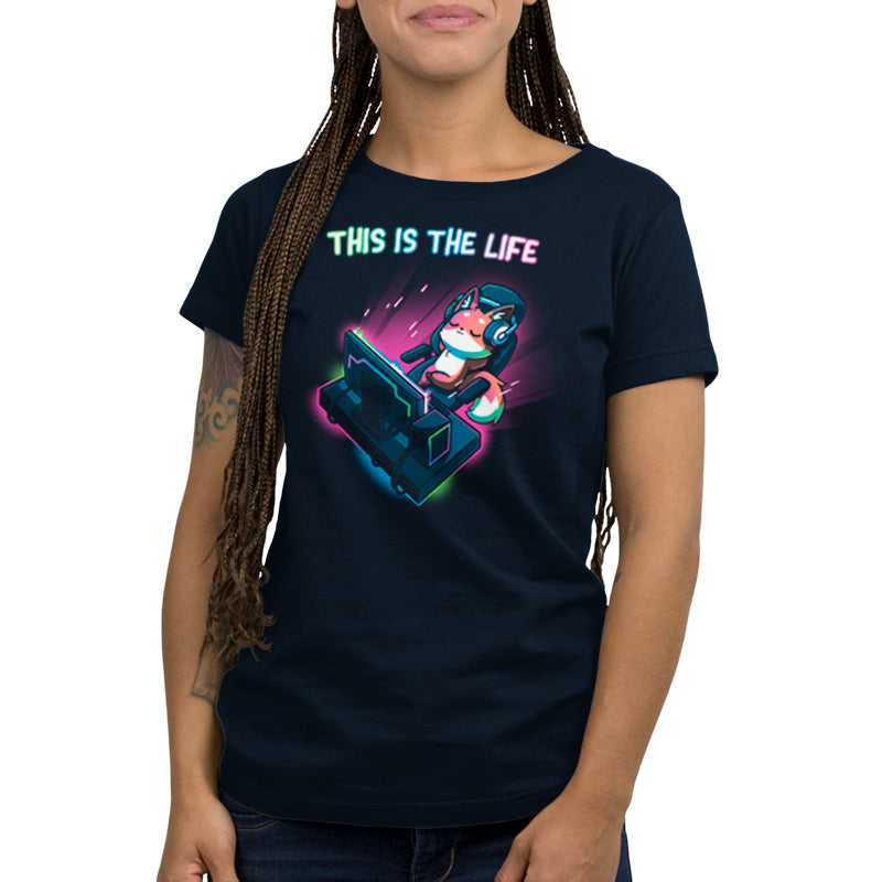 This is the TeeTurtle navy blue women's t-shirt called "This Is the Life".