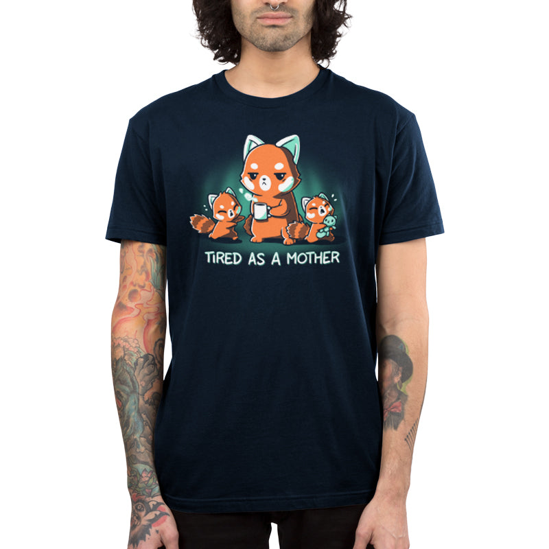 A navy blue men's Tired As a Mother t-shirt that says "fox is a warrior" by TeeTurtle.