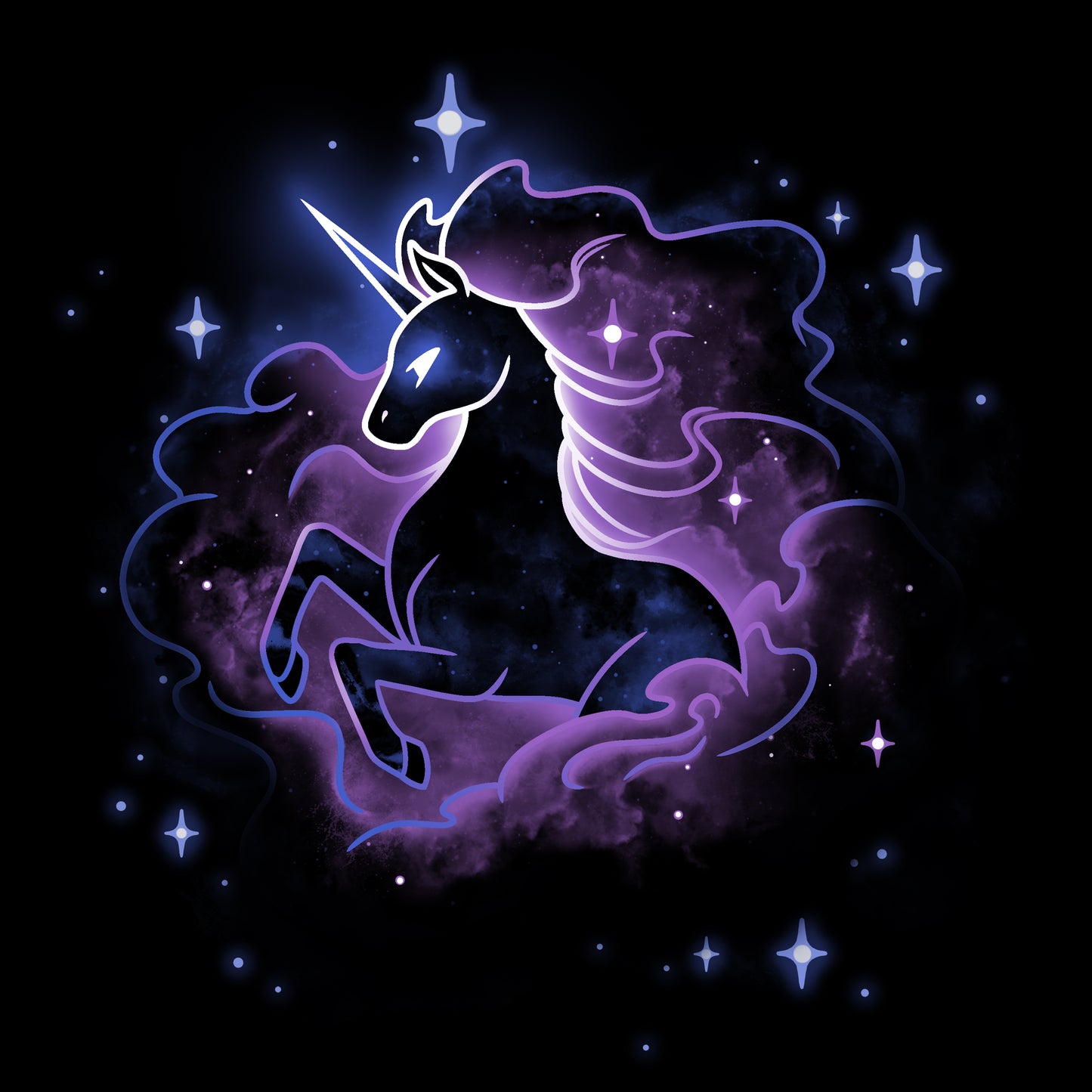 An image of a purple unicorn in the TeeTurtle Unicorn Nebula.
