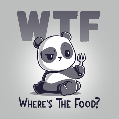 A Panda bear with the words "WTF where's the food?" on a TeeTurtle t-shirt.