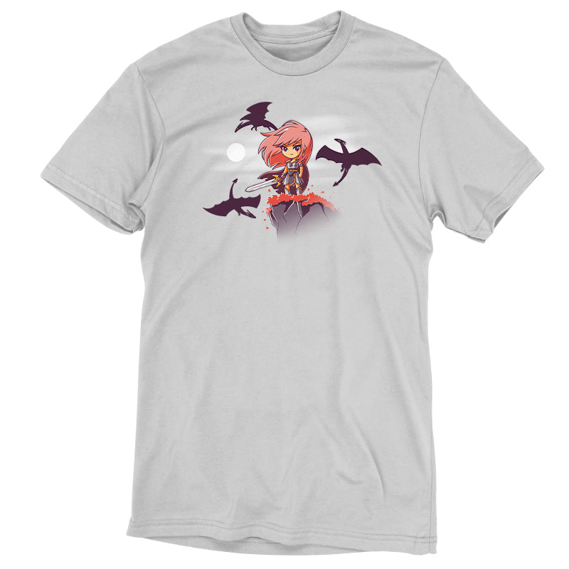 A Warrior Princess t-shirt featuring a girl riding a dragon, made by TeeTurtle.