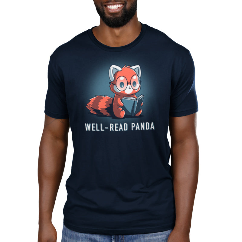 Navy blue t-shirt with TeeTurtle Well-Read Panda.