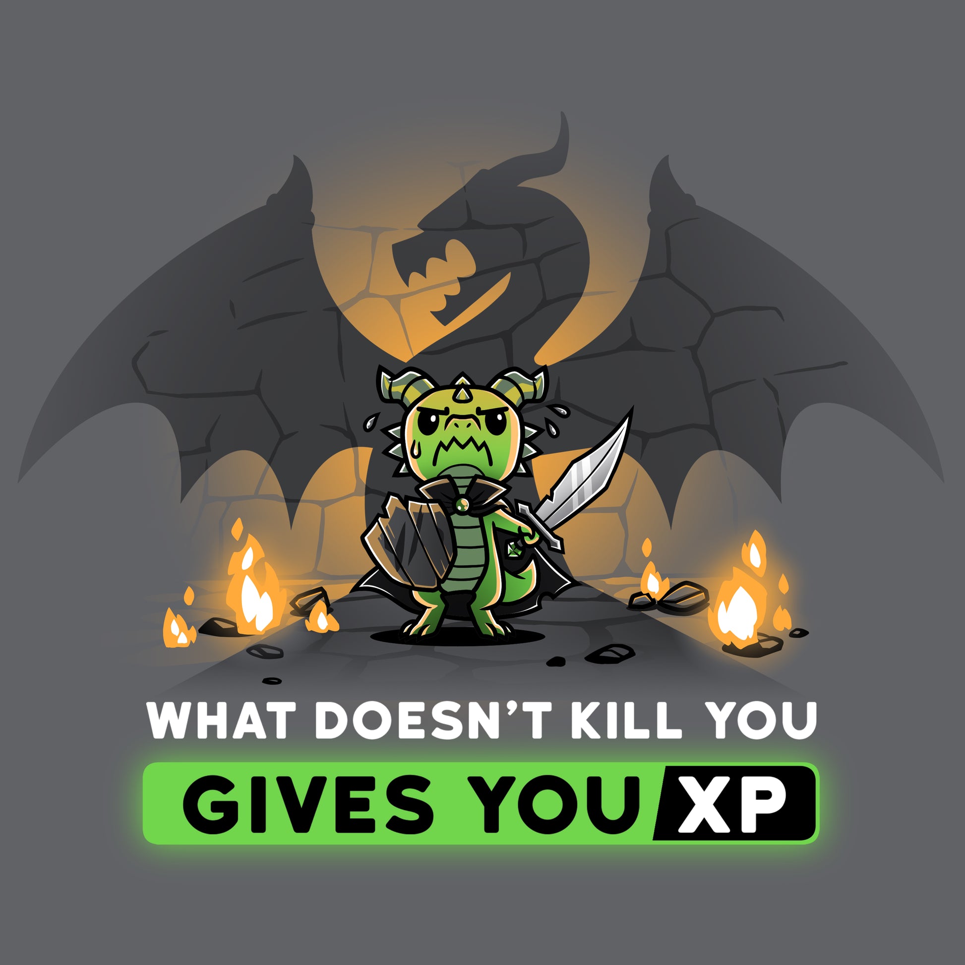 Charcoal Gray T-shirt: What Doesn't Kill You Gives You XP (Dragon) by TeeTurtle.