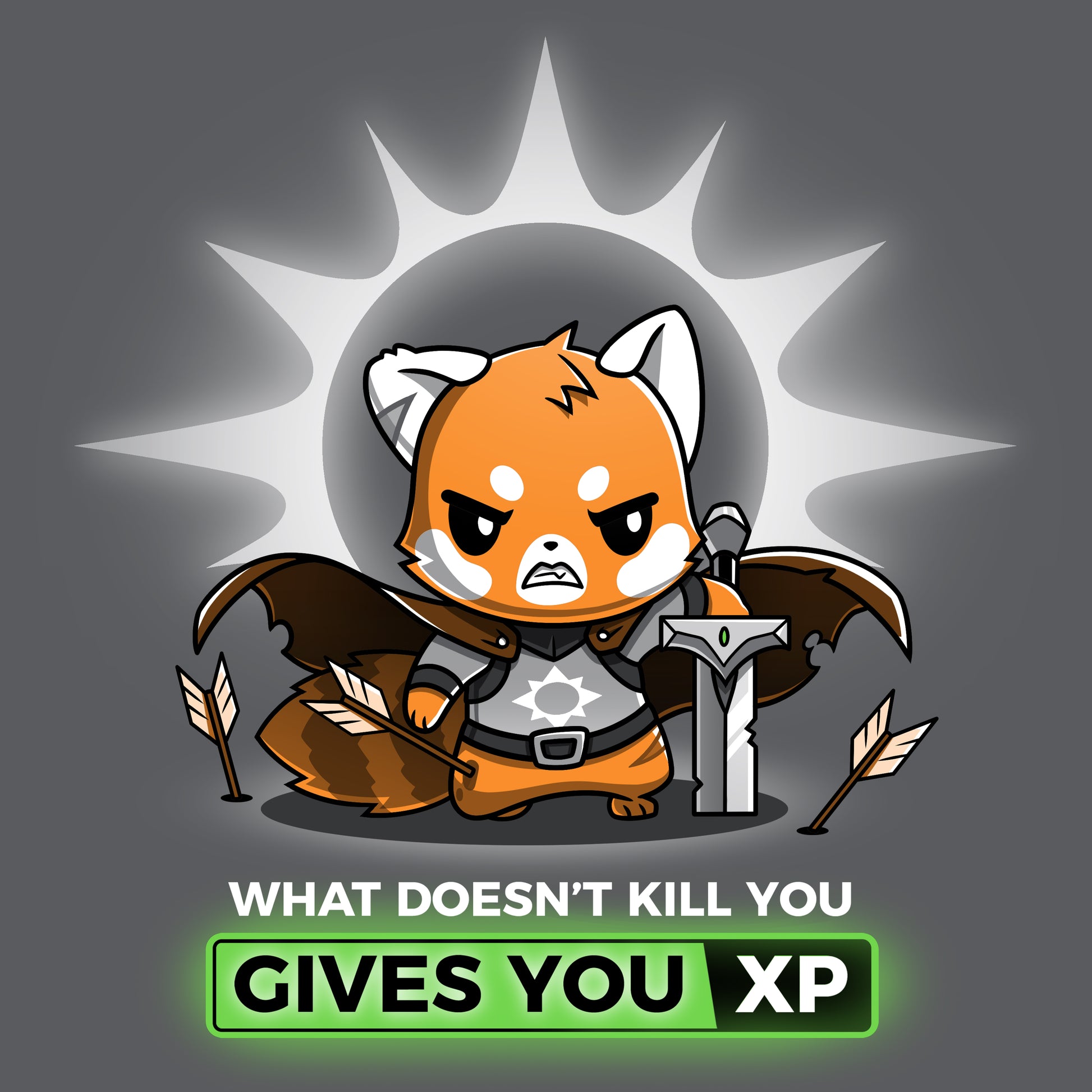 What Doesn't Kill You Gives You XP" - a TeeTurtle charcoal gray T-shirt.