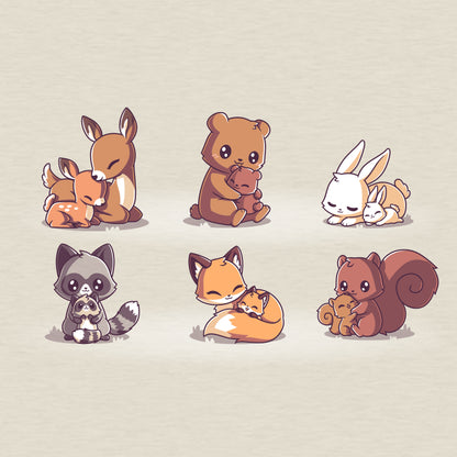 A set of Woodland Mamas foxes, owls, and raccoons in a casual fit by TeeTurtle.