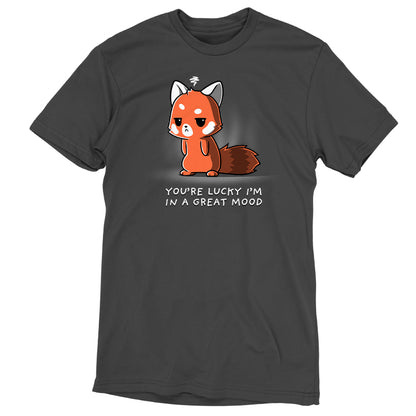 Premium Cotton T-shirt_TeeTurtle You're Lucky I'm in a Great Mood charcoal gray t-shirt featuring a sarcastic fox who is looking pretty grumpy.