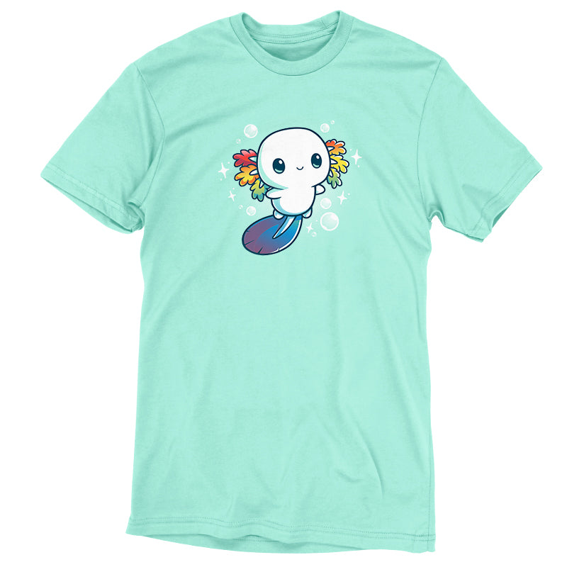 A Rainbow Axolotl t-shirt with a cartoon squid on it by TeeTurtle.