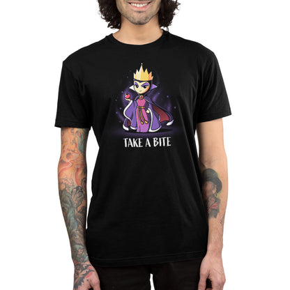 A man wearing an officially licensed Disney Take a Bite black t-shirt.