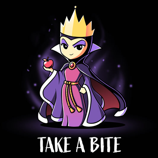 A limited stock cartoon image of a princess holding an apple and saying Disney.