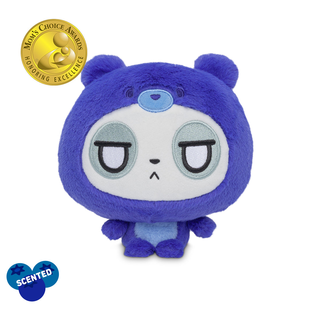Cloudheads: 5" Blueberry Cake-Scented Panda (Muffin) with Mom's Choice Awards badge, and blueberry cake-scented badge