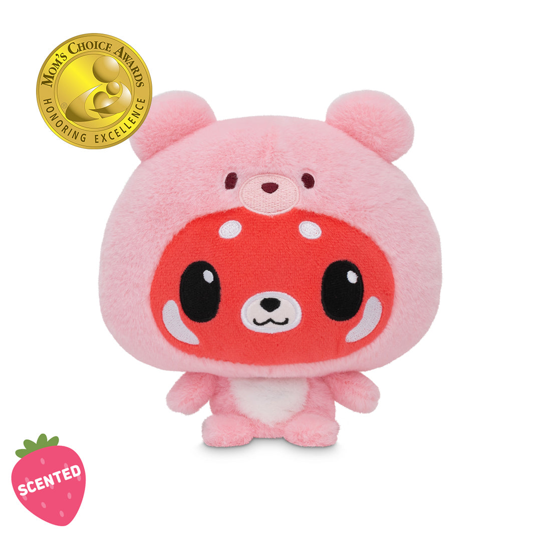Cloudheads: 5" Strawberry Cake-Scented Red Panda (Cupcake) with Mom's Choice Awards badge and strawberry cake-scented badge