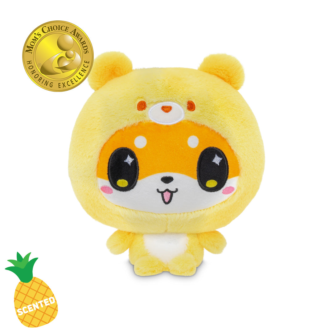 Cloudheads: 5" Pineapple Cake-Scented Shiba (Mochi) with a Mom's Choice Awards badge and pineapple cake-scented badge