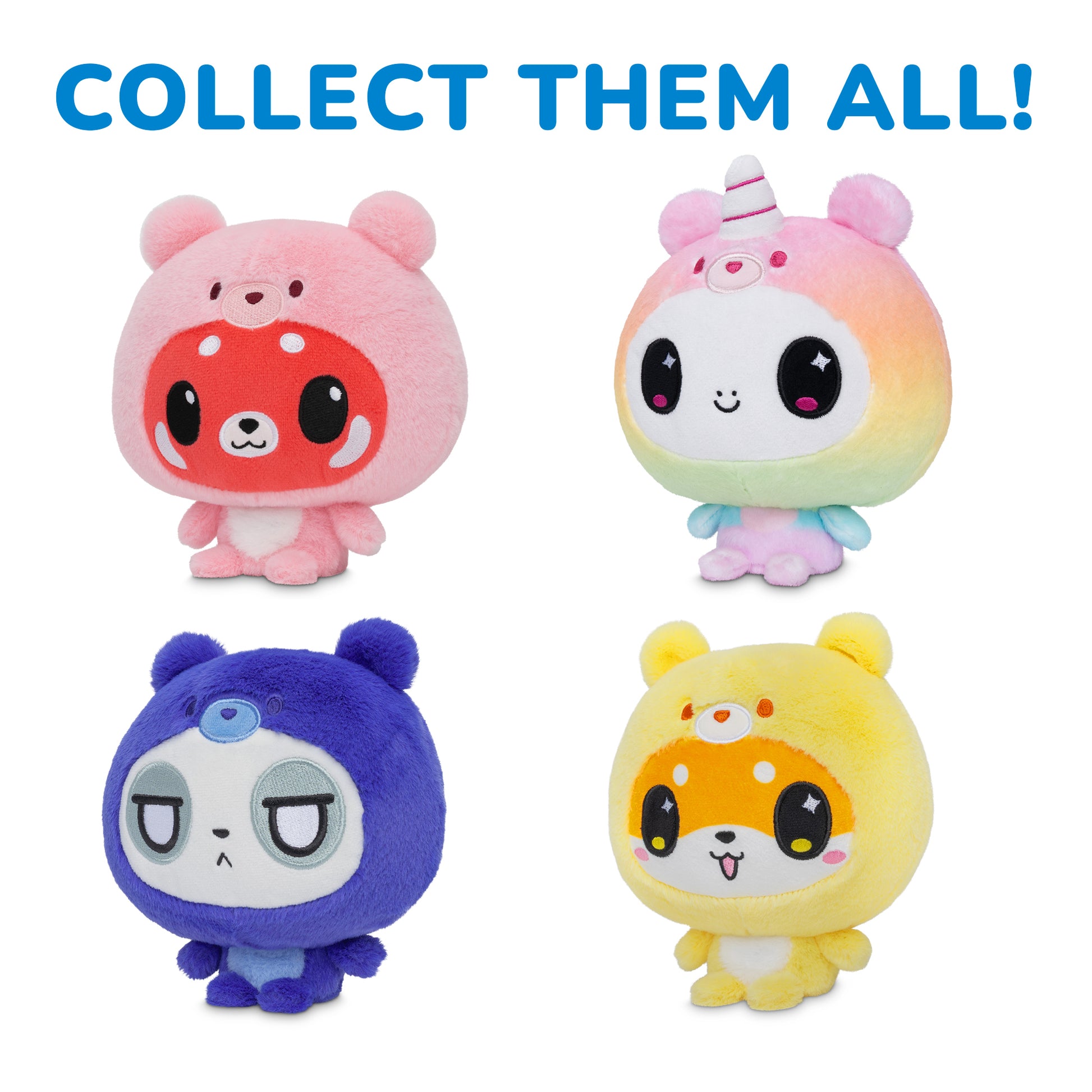 Collect Them All image with Cloudheads: 5" Strawberry Cake-Scented Red Panda (Cupcake), Cloudheads: 5" Cake-Scented Unicorn (Sugar), Cloudheads: 5" Blueberry Cake-Scented Panda (Muffin), Cloudheads: 5" Pineapple Cake-Scented Shiba (Mochi)