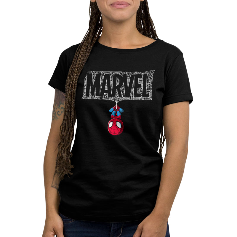 A woman wearing The Amazing Spider-Man Marvel T-shirt.