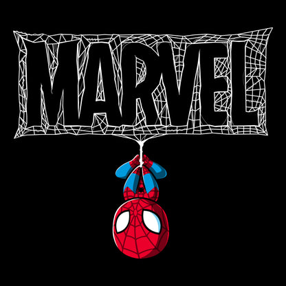 A licensed The Amazing Spider-Man hanging from a Marvel web.