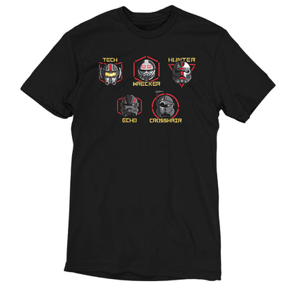 An officially licensed Star Wars Bad Batch Helmets t-shirt.