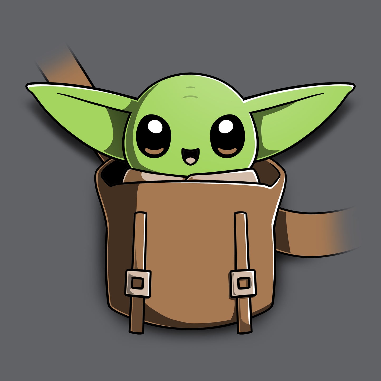 The officially licensed Star Wars Grogu is sitting in a backpack.