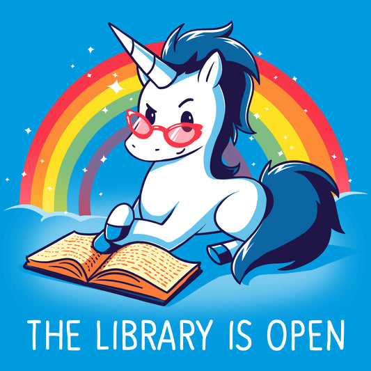 A TeeTurtle unicorn indulging in books with 