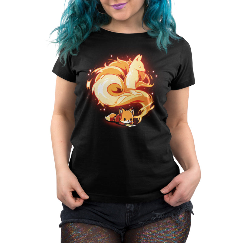 A creatively designed black t-shirt featuring a fiery image of a fox called "The Mind of an Artist" by TeeTurtle.
