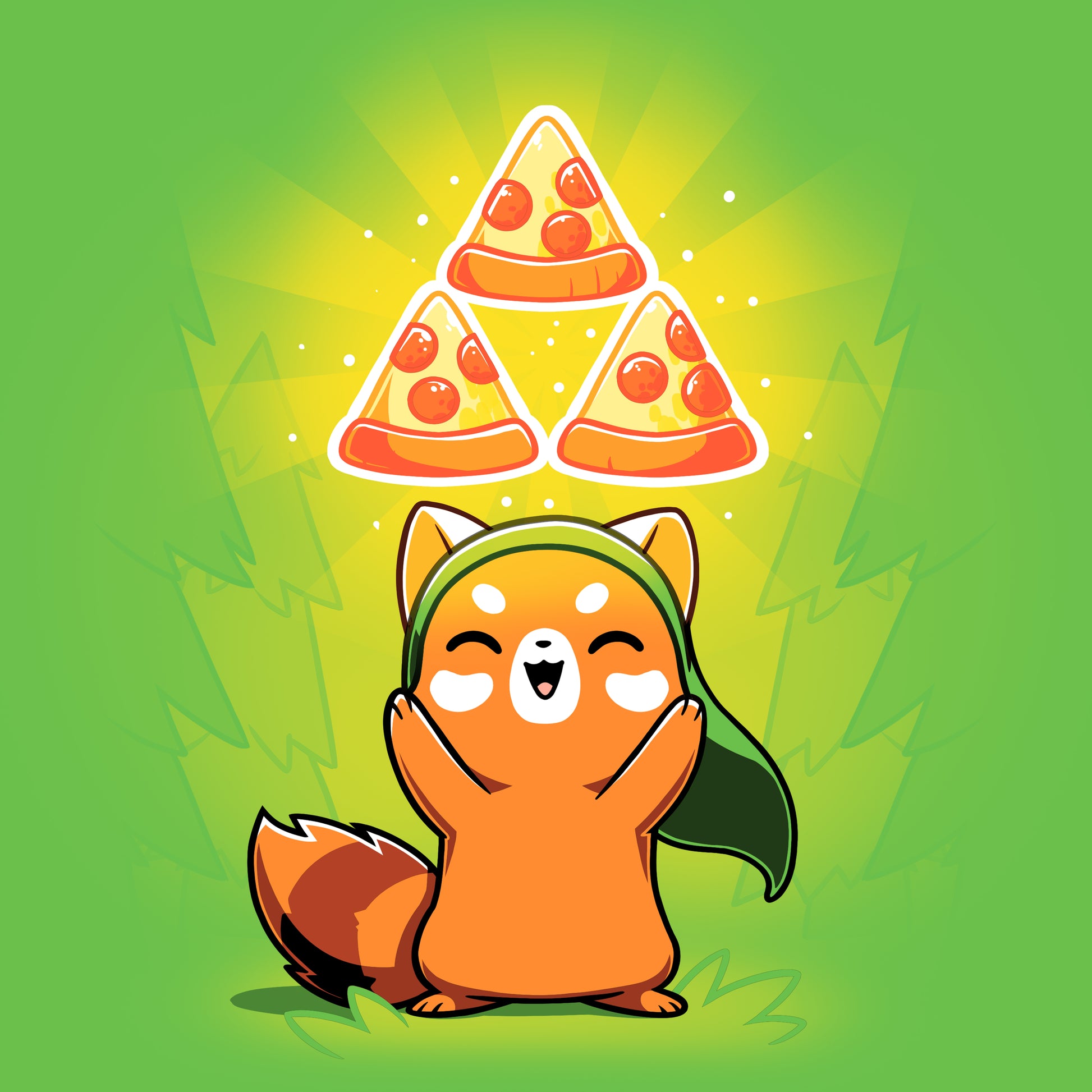 A raccoon with The Power of Pizza on his head, brought to you by TeeTurtle.