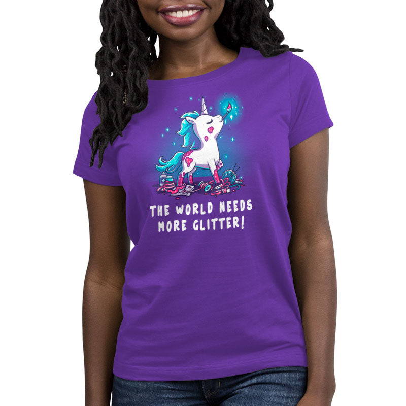 The TeeTurtle women's short sleeve t-shirt, "The World Needs More Glitter," needs more glitter.