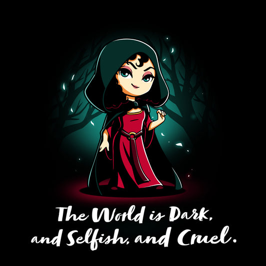 Officially licensed cartoon character The World is Dark, and Selfish, and Cruel Mama Gothel in a dark forest by Disney.