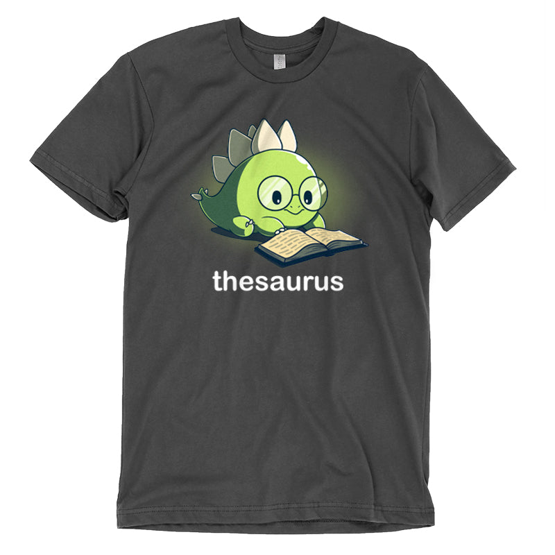 A charcoal gray Thesaurus t-shirt with the word TeeTurtle on it.