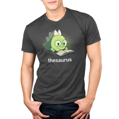 A man wearing a TeeTurtle t-shirt that says "Thesaurus" showcases his smarts.